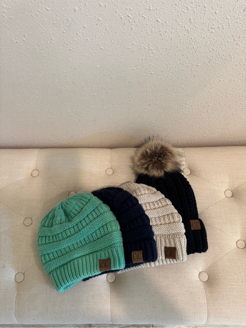 C.C Knit Beanie Set in Cream, Black, Navy and Mint